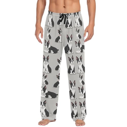 Boston Terrier Dog Pajama Pants Cute Puppy Men's Pajama Bottoms Lounge Sleepwear PJs Casual Lightweight Sleep Pants XL