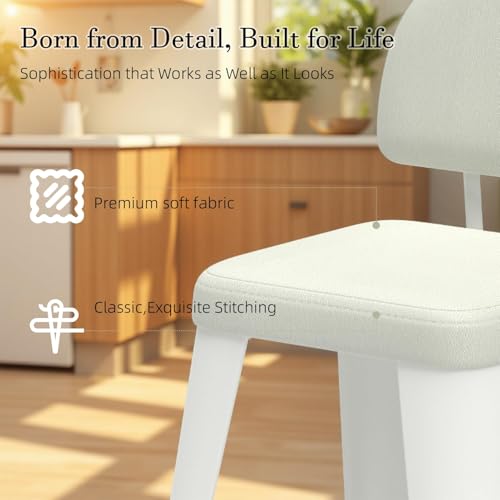 Image of 24 Inch Metal Bar stools Set of 2, Upholstered Bar Stools with Removable Back & Metal Legs, Industrial Barstools for Kitchen Island, Cafe (Beige Seat, White Legs)
