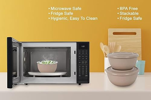Image of Zaib Stainless Steel Microwave Safe Mixing Bowl Set of 6 with Lids (2 x 3) | 500ml, 800ml & 1250ml Storage Bowls (Classic Turquoise & Sand Brown)