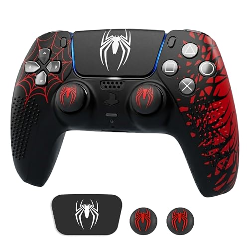Image of Sounce Anti-Slip Silicone PS5 Controller Skin Cover - Non-Slip Protective Grip Sleeve with Thumb Grip Caps, Touch Pad Sticker & Wrap Cover Stickers for PlayStation 5 (Pack of 1, Red Skin Cover)