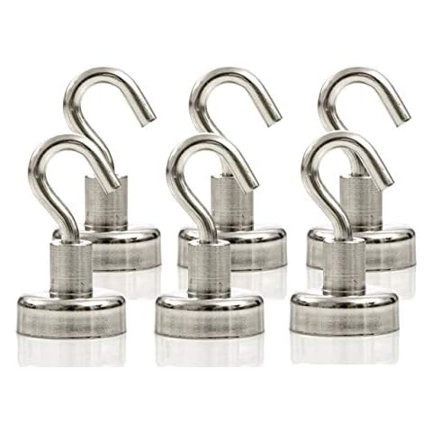 Strongman Tools Strong Magnetic Hooks Heavy Duty Magnet Hooks for Hanging - with Neodymium & Non Scratch Adhesive - Magnetic Hook for Cruise, Wall, Locker, Hanger and More - 6 Pack Set, 30 lbs Cover