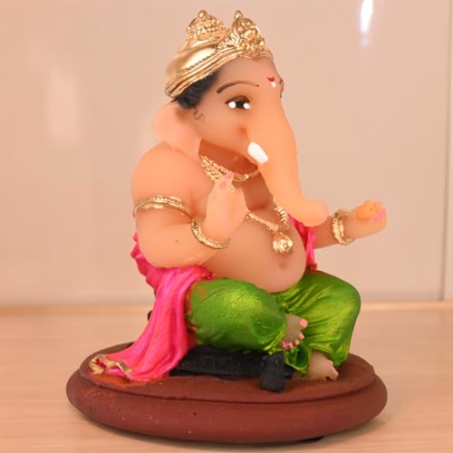 Image of KariGhar, Path Ganesh Perfect for Study Table, Car Dashboard and Housewarming (Dhoti Colour May be Vary)