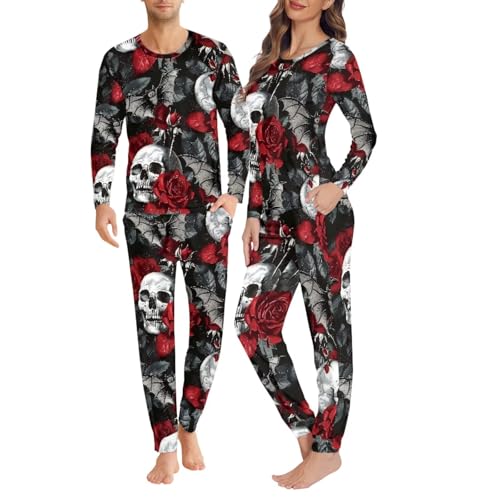 Cozeyat Halloween Matching Pajamas for Couples Long Sleeve Pjs Top & Pants Sleepwear Loungewear