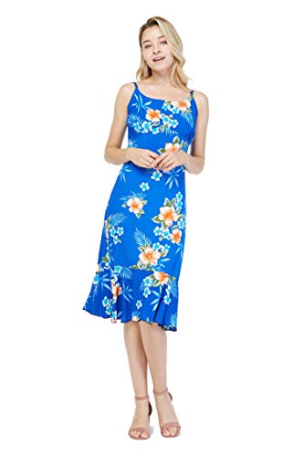 Image of Matchable Family Hawaiian Luau Men Women Girl Boy Clothes in Hibiscus Blue