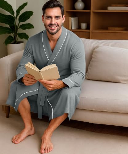 NY Threads Men's Robe Cotton Blend Knit Bathrobe, XX-Large, Grey