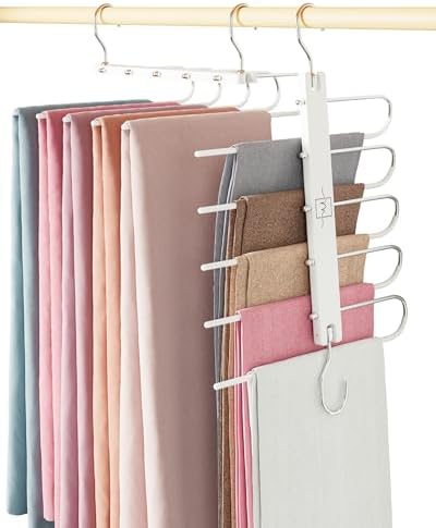 MORALVE Hosenbügel platzsparend – Premium Kleiderbügel aus europäischem Buchenholz für Hosen, Jeans & Schals – Kleiderschrank Organizer mit 360° drehbarem Haken (4er-Pack)