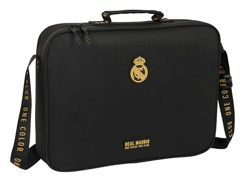 Safta M385, Real Madrid 3ª EQUIPACIÓN-Cartera Extraescolares, Maletín Portatodo, Bandolera, Cómoda y Versátil, Calidad y Resistencia, 38x6x28 cm, Color Negro Unisex niños, Estándar