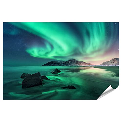 islandburner Bild Poster Aurora Nordlichter Lofoten Inseln Norwegen Himmel Polarlichter Premium Bilder auf Foto Papier
