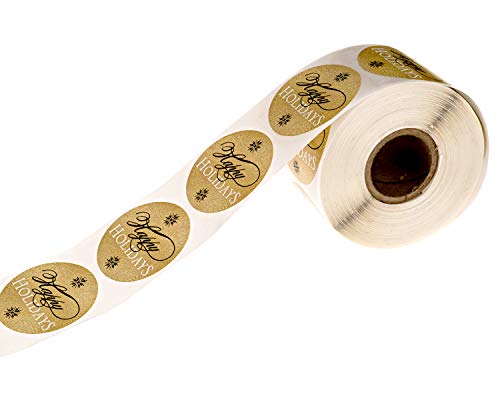 Elegant Faux Gold And Black Happy Holiday Stickers / 500 Faux Foil Christmas Label/Modern 1.5" Holiday Stickers #TOP2