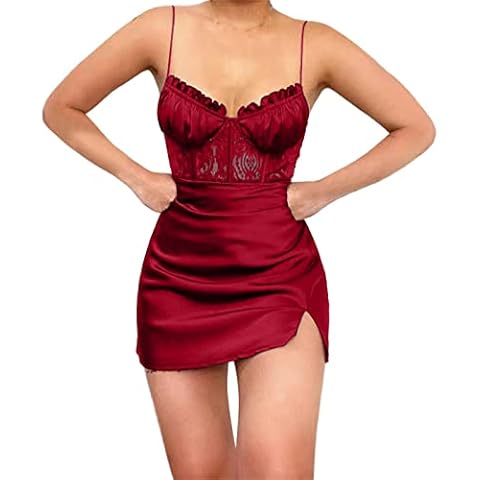 VEMOW Vestido Satén Mini para Mujer Color sólido Vestido Fiesta Corto Sexy Cover