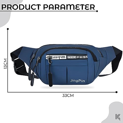 Image of Kraptick Cross-Body Waist Bag - Waterproof Waist Bag for Travel, Running & Hiking, Multi-Functional Waist Pouch for Men & Women, Lightweight Outdoor Waist Belt (Blue)