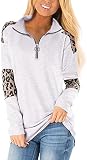 Syellowafter Women Casual Lapel-Neck Pullover Leopard Print Half 1/4 Zip Sweatshirts Loose Tunic Sof