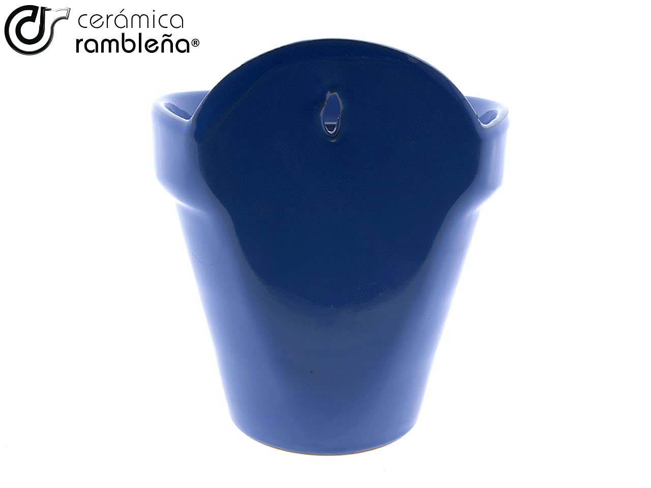 CERÁMICA RAMBLEÑA | Vaso da Fiori per Parete | Vaso Ceramica | Vaso Esterni con Foro per Appendere e Drenaggio | Vaso Azzurro - Modello D92 | Fatto in Spagna 18x16x21.5 cm