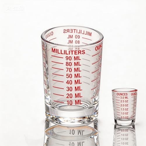 IERKLMMO 90ml / 3oz Glass Measuring Shot Cup with Dual Scale (ml & oz) Clear Espresso Measuring Glass with Heavy Base Small Liquid Measure Cup for Coffee Milk Cocktails & Spirits