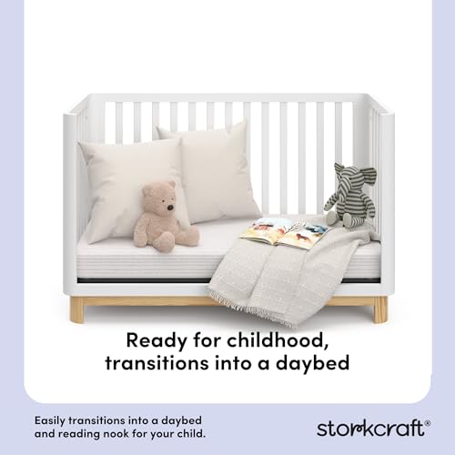 image for Storkcraft Santos 3-in-1 Convertible Crib (White with Natural) – GRE