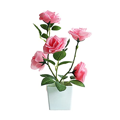 Tuelaly,Artificial Flowers,Artificial Plant Pot Rose Desktop Decor Faux Silk Flower Indoor Outdoor Imitation Flower Pot For Home - Red #TOP7
