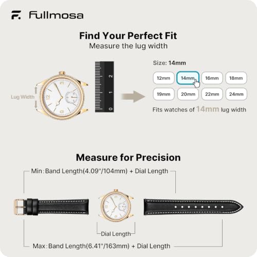 Image of Fullmosa Watch Band, Quick Release Leather Watch Strap Compatible with Samsung Galaxy Garmin for Men Women, Replacement Bands Width 12mm 14mm 16mm 18mm 19mm 20mm 21mm 22mm 24mm