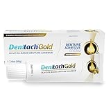 Denttach Gold Denture Adhesive, Petroleum Free Olive Oil Based Premium Denture Adhesive Cream for Full and Partial Dentures, All Day Secure Hold Denture Glue, Zinc Free, 2.4 Ounce