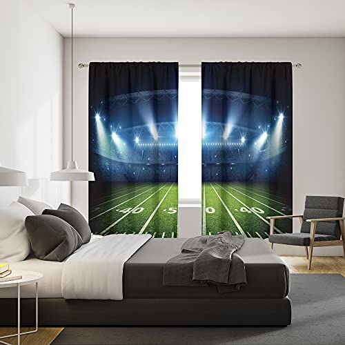 Meshelly Sports American Football Stadium Arena Curtains 42 (W) X 63(H) Inch Rod Pocket Field Night Spotlights Boys Men Gaming Art Printed Living Room Bedroom Window Drapes Treatment Fabric 2 Panels #TOP3