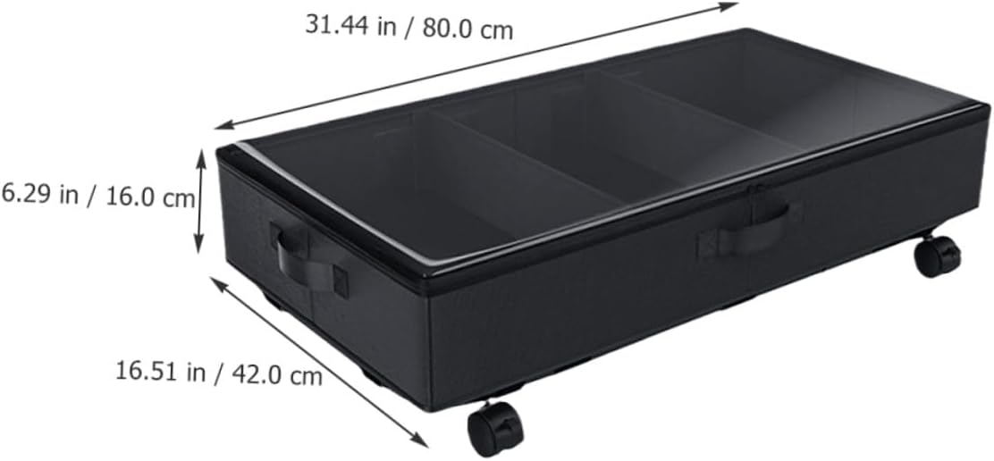 Bed Clothes Organizer with Wheels, Oxford Fabric 3-compartment Storage Bin, Large Capacity Zippered Underbed Storage Case for Clothing, and Bedding, Dustproof Black