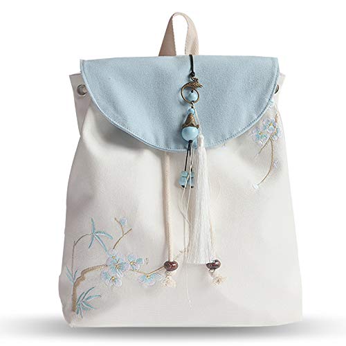 FANDARE Mulher mochila bordada mala escolar menina estilo étnico Backpack universidade viagens compras encontros mochilas duradoura lona, Umetake, L, Durável