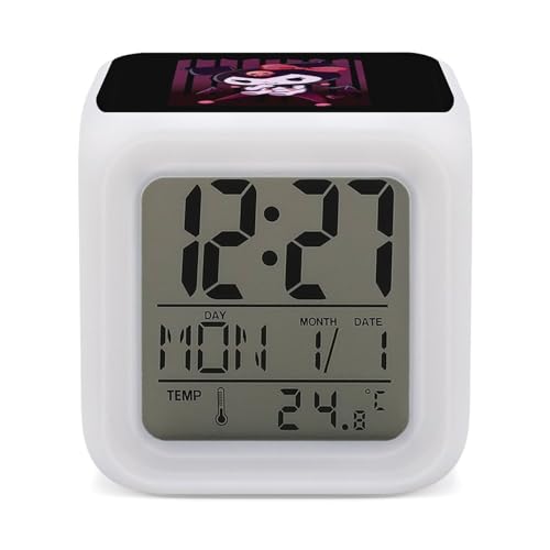 クロミ ちゃん 目覚まし時計 アナログ 大音量 アラーム マルチカラー調整可能 置き時計 デジタル カレンダー 温度 湿度 カレンダー デジタル時計 寝室 時計 バックライト スヌーズ機能付き ホワイト