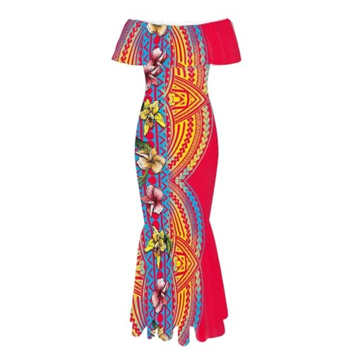 Image of Polynesian for Women S-7XL Off Shoulder Maxi Dress Hawaiian Summer Dresses