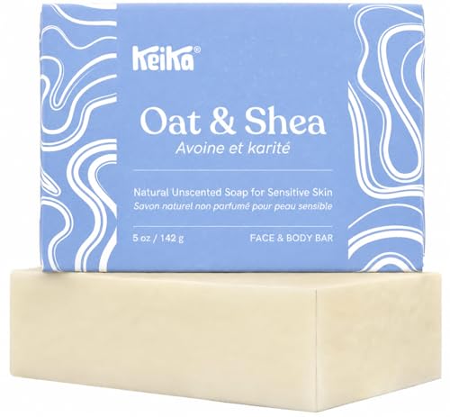 Keika Baby Soap Bar Oat & Shea Unscented for Eczema, Psoriasis, Face, Body, Infant Kids Teens Men Women with Sensitive Skin, 5 oz.