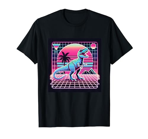 Retrowave Synthwave Aesthetic Vaporwave Dinosaur Trex 80s Camiseta