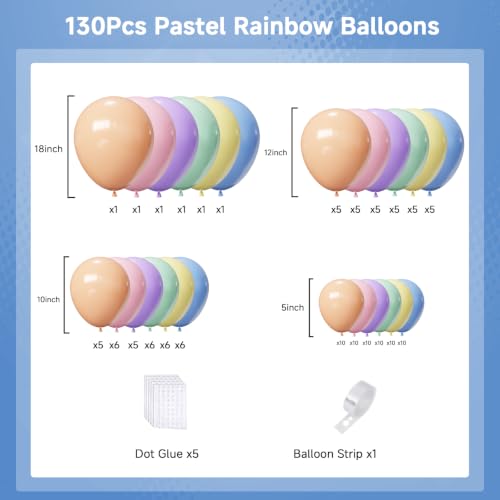Image of Pastel Balloons Arch Kit,Rainbow Balloon Garland,18 12 10 5 Inch Different Sizes Pastel Latex Balloons for Birthday Spring Easter Baby Shower Wedding Anniversary Party Decorations