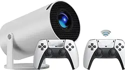 Mini Projetor Portátil 5G Wi-Fi Bluetooth 5.0 Android 11 4K 1080P Full HD 8000 Lumens LED Auto Correção Trapezoidal Horizontal Rotação 180°Projetor Smart Portatil + 2 controles Gamer kit