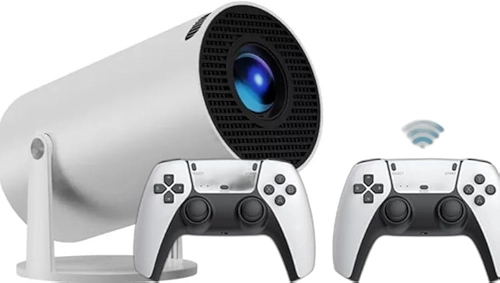 Mini Projetor Portátil 5G Wi-Fi Bluetooth 5.0 Android 11 4K 1080P Full HD 8000 Lumens LED Auto Correção Trapezoidal Horizontal Rotação 180°Projetor Smart Portatil + 2 controles Gamer kit