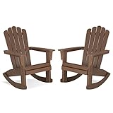 Psilvam Adirondack Rocking Chair Set of 2, Eco-Friendly Wood-Style Outdoor Patio Rocker - Heavy Duty 350 lbs Capacity, All-Weather Recycled Plastic, Easy Assembly (Brown)