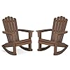Psilvam Outdoor Adirondack Patio Rocking Chair Poly Lumber Porch Rocker with High Back Outdoor Rocking Chairs Set of 2 Brown