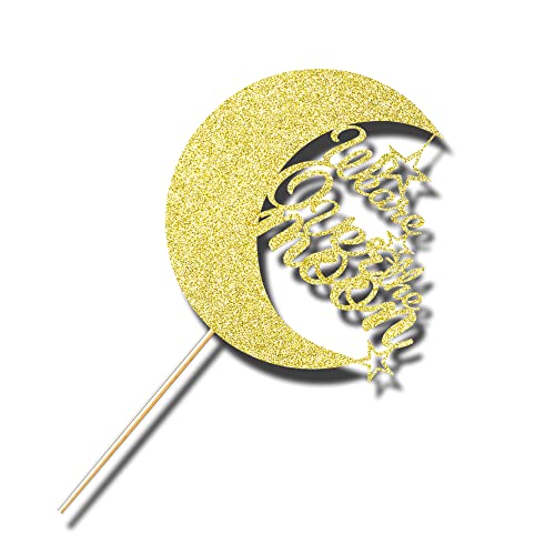 We Are Ove The Moon Cake Topper-Baby Shower, Gender Revealing, Birthday Party Cake Decoration Plug-In, Moon Star Flash Cardboard, Photo Props. (1) #TOP4