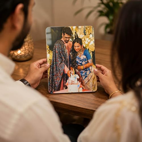 Image of Personalised Glossy Table Photo Frame | Photo Frame Customised Gift for Couple Wife Husband | Anniversary Birthday | HD Print | WPC | 6x8 Portrait