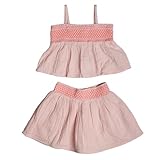 ✅ Jupe avec ceinture élastique froncée – La jupe en coton incluse dans l'ensemble offre une coupe confortable grâce à sa bande élastique froncée avec broderie décorative.