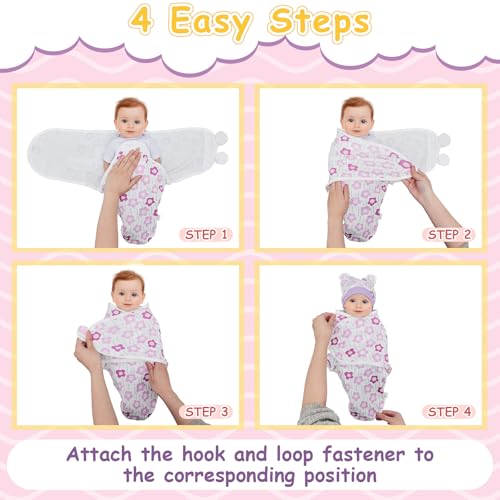 Image of Ramede 6-Pack Preemie Baby Swaddle Blankets with Hats, Breathable 100% Cotton Baby Swaddles, Suitable for Preemie Babies and Newborns, Soft Cotton, Adjustable(Tree,Purple)