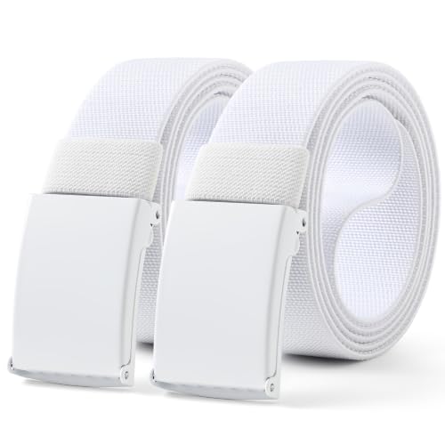 Image of Mile High Life Stretch Canvas Belt for Men, Golf Casual Elastic Web Belt, Top Military Buckle, Adjustable Cut to Fit