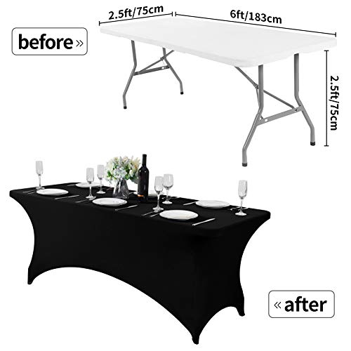 Hezuzo Spandex Table Cover For 6Ft Table Universal Fitted Stretch Tablecloth For Party, Banquet, Wedding And Events-Black #TOP3