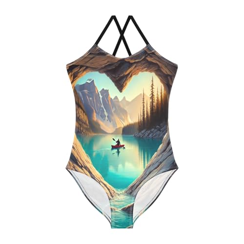 Heart Lake Blue Swimsuit for Girls Bathing Suit One Piece Swimsuits Summer Beach Swimwear
