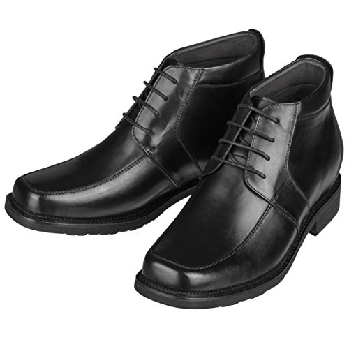 CALTO Men's Invisible Height Increasing Elevator Shoes - Black Premium Leather Lace-up Square-toe Ankle Boots - 3.2 Inches Taller - G9905 - Size 6.5 D(M) US4