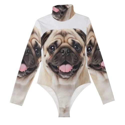 Camiseta de manga larga para mujer con diseño eotard y un lindo motivo de carlino