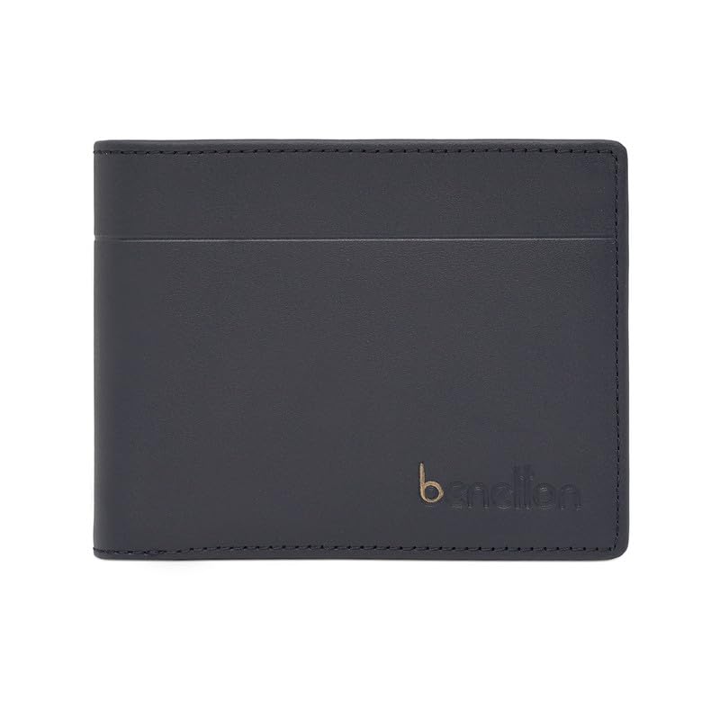 Image of United Colors of Benetton Men's Genuine Leather Global Coin Wallet Gweru - Navy | Slim Bifold with Secure Coin Pouch, 2 Compartments 4 Card Slots | Stylish Purse of Gents
