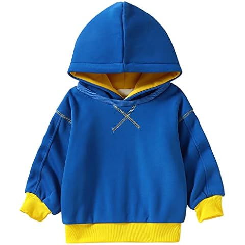 Toddler Boys Kids Girls Pullover Fleece Hoodie Long Sleeve Stitching Hooded Sweatshirt, Blue, 4-5 Years Cover