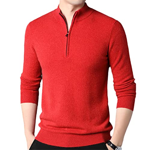 Pull 100% laine col zippé rouge XXL Haitpant l'élégance d'une maille noble