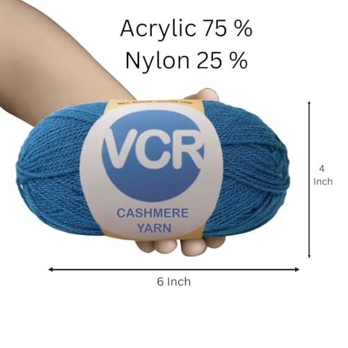 Image of VCR Classic Blue Cashmere Knitting Yarn, 100 Grams Hank, 265 Meters Length, Acrylic 75% and Nylon 25%, Soft Crosia Thread for Crochet and Knitting, Suitable for Sweaters, Pullovers and Jackets