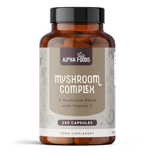 Complejo de Hongos | 240 Cápsulas Veganas | Setas Funcionales con Vitamina C y Zinc | Melena de Leon (Lions Mane), Reishi, Shiitake, Maitake, Chaga y Cordyceps | Sistema Imune y Defensas | Alpha Foods