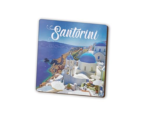 1 imán cuadrado de Santorini, Grecia, ciudad griega, viajes, vacaciones, nevera, viajes, vacaciones, familia, amigos, mujeres y hombres, #82347