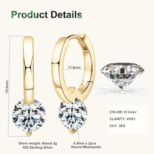 1CT Moissanite Hoop Earrings D Color VVS1 925 Sterling Silver Drop Huggie Earrings for Women Mom Wife Birthday3